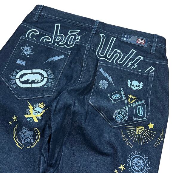 Vintage Y2K Ecko Unltd. Embroidered Baggy Denim Jeans Pants 36 - Picture 2 of 4